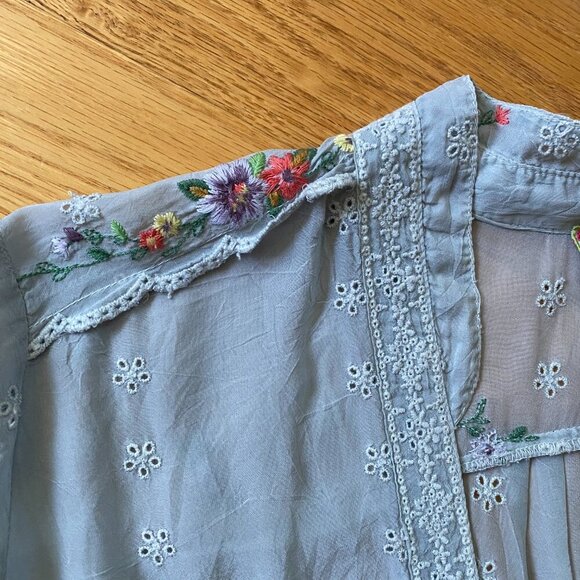 Johhny Was gray embroidered long sleeve tank top - Picture 6 of 9